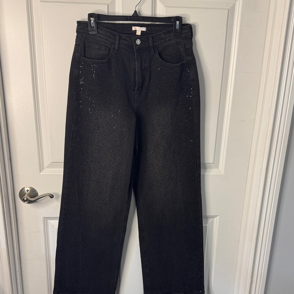 Gianni Bini Black Wide Leg Flare Jeans with Sparkle Detail - Picture 1 of 6